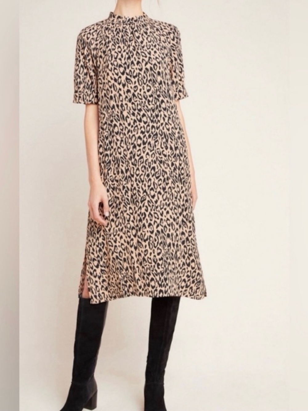 Anthropologie Leopard Tan and Black Animal Print Midi Dress XS